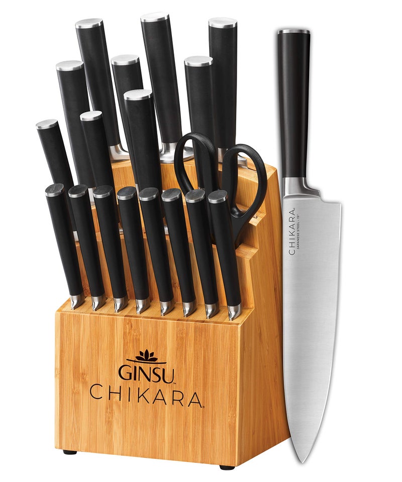 Ginsu Chikara Series Forged 19-Piece Japanese Knife Set, Black - Premium Cutlery Set with 420J Stainless Steel Kitchen Knives and Bamboo Block - Image 1