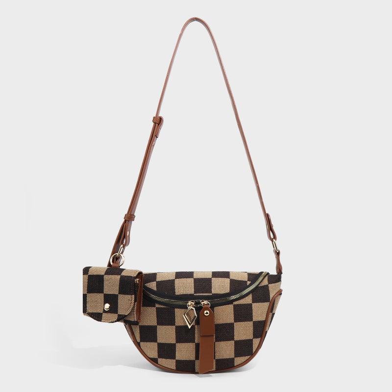 Selling Fashion All-Match Commuter Matching Checkerboard Canvas Small Headphone Bag Chest Bag Waist Bag Two-In-One Crossbody Bag - Image 3