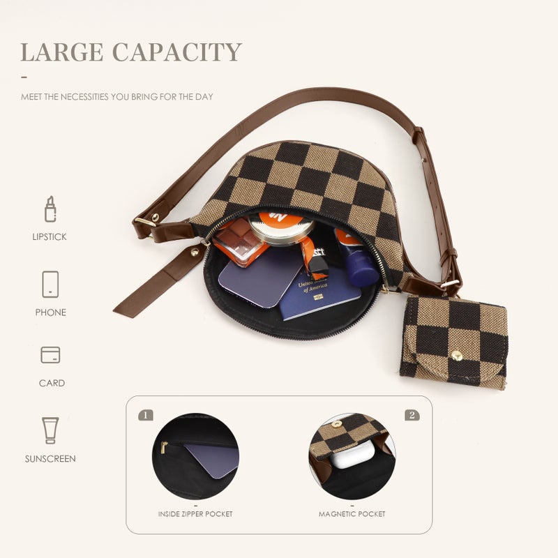 Selling Fashion All-Match Commuter Matching Checkerboard Canvas Small Headphone Bag Chest Bag Waist Bag Two-In-One Crossbody Bag - Image 5