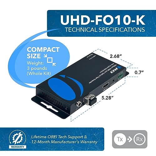 OREI 4K HDMI Over Fiber Optic Extender up to 10Km with Audio Extraction and Bi-Directional IR - RS-232 (UHD-FO10-K) - Image 5