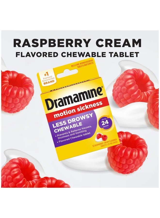 Dramamine Chewable Less Drowsy, Motion Sickness Relief, Raspberry Cream Flavor, 12 Count, 2 Pack  - Image 5