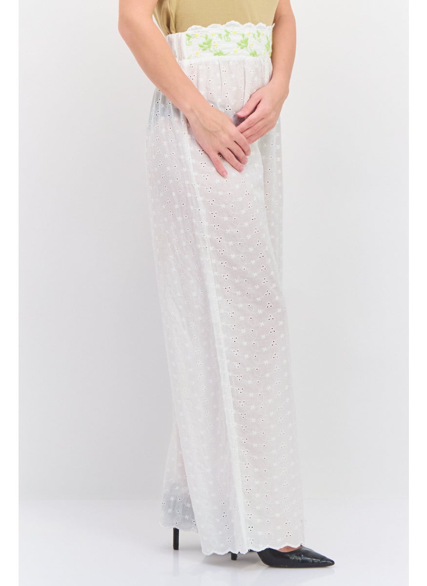 LOST INK Women Regular Fit Embroidered Pants, White Combo  - Image 2
