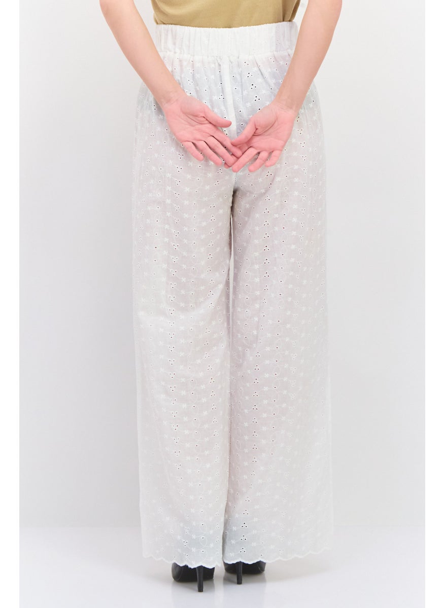 LOST INK Women Regular Fit Embroidered Pants, White Combo  - Image 3