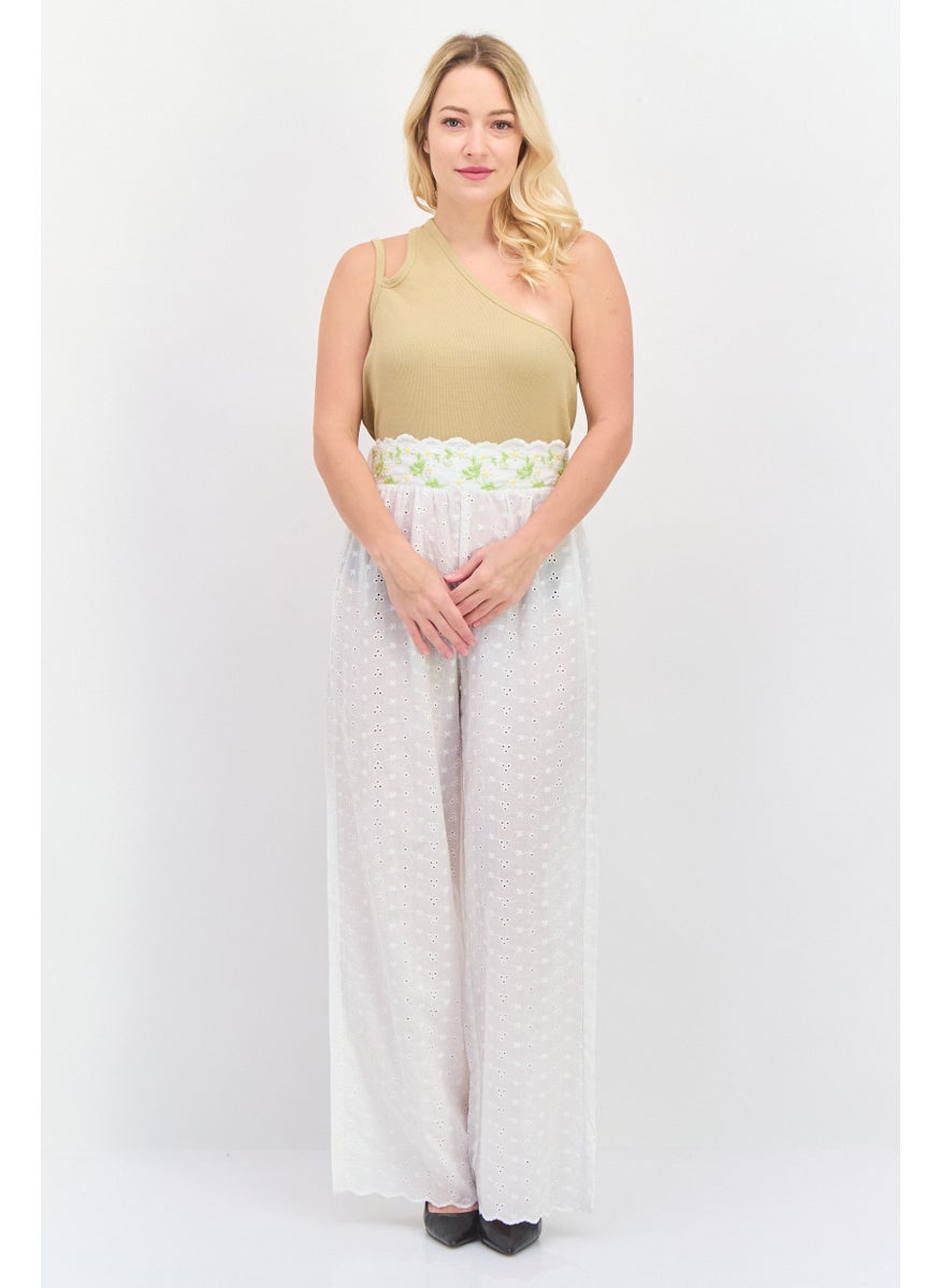 LOST INK Women Regular Fit Embroidered Pants, White Combo  - Image 4