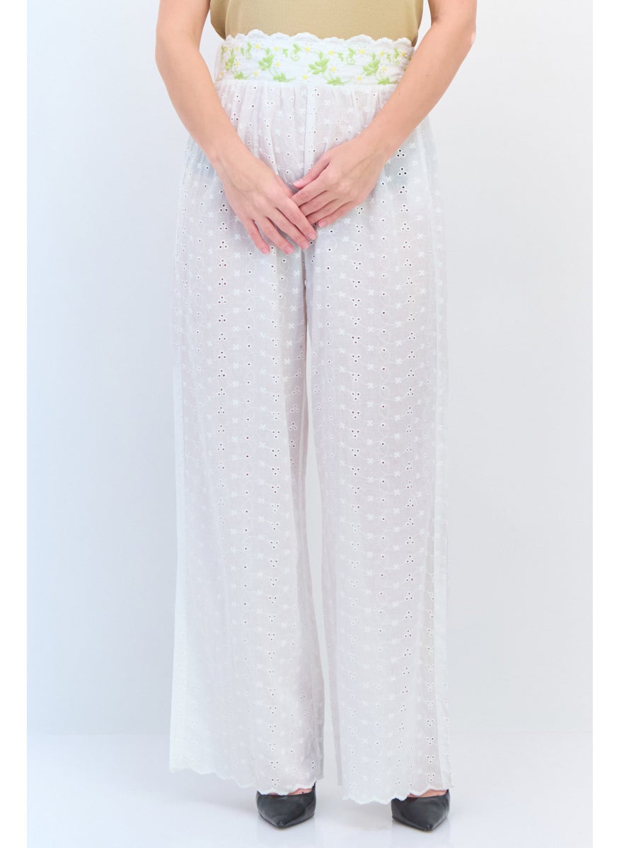 LOST INK Women Regular Fit Embroidered Pants, White Combo  - Image 1