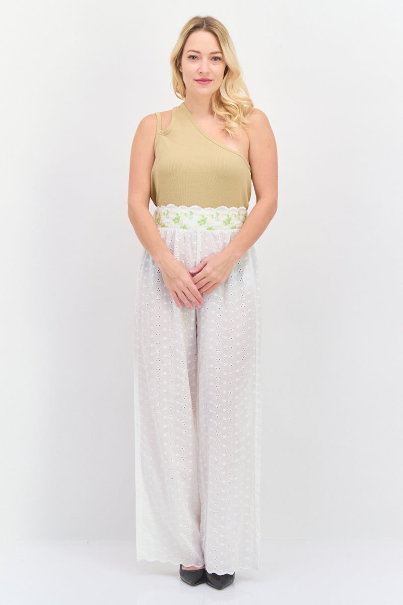 LOST INK Women Regular Fit Embroidered Pants, White Combo - Image 4