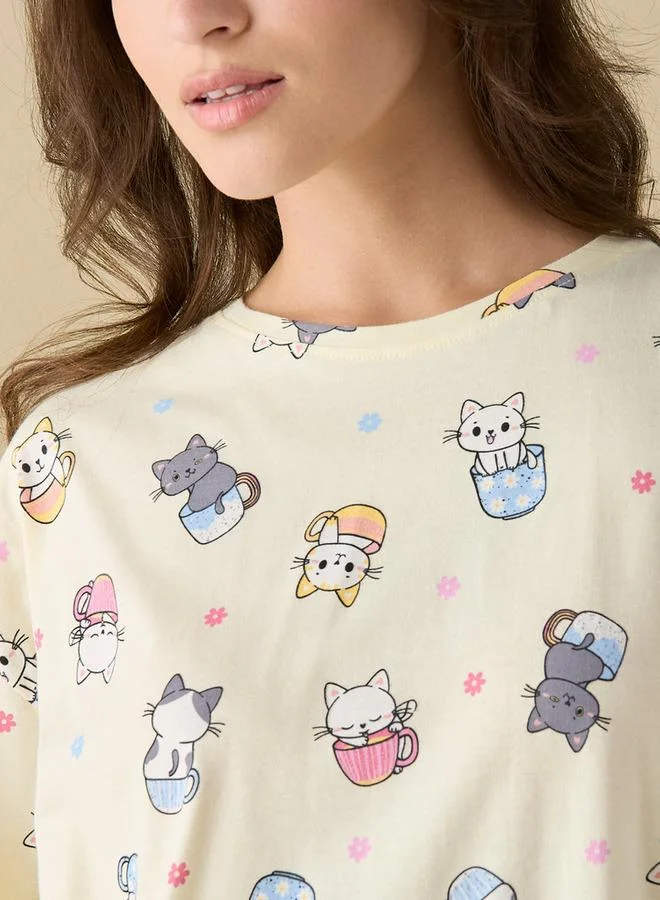 Splash FAV All-Over Print T-shirt with Crew Neck and Elasticated Shorts Set