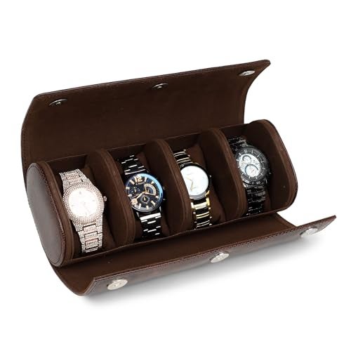 essart Travel Watch Roll Case 4 Slots – watch roll travel case Portable Luxury Watch Organizer & Storage Box for Men & Women with Brown colour - Image 1