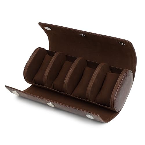 essart Travel Watch Roll Case 4 Slots – watch roll travel case Portable Luxury Watch Organizer & Storage Box for Men & Women with Brown colour - Image 5