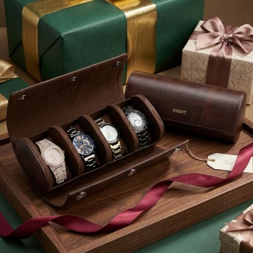 essart Travel Watch Roll Case 4 Slots – watch roll travel case Portable Luxury Watch Organizer & Storage Box for Men & Women with Brown colour - Image 4