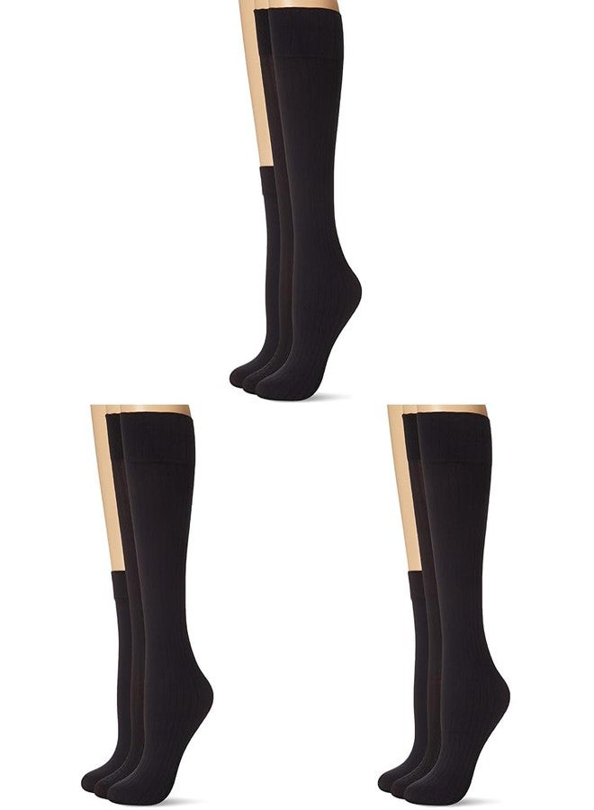 HUE جوارب نسائية من Hue، متنوعة الألوان (كابل/ضلع/غير شفافة)، تصل إلى الركبة، عبوة من 4 أزواج، لون أسود، مقاس واحد - Image 1