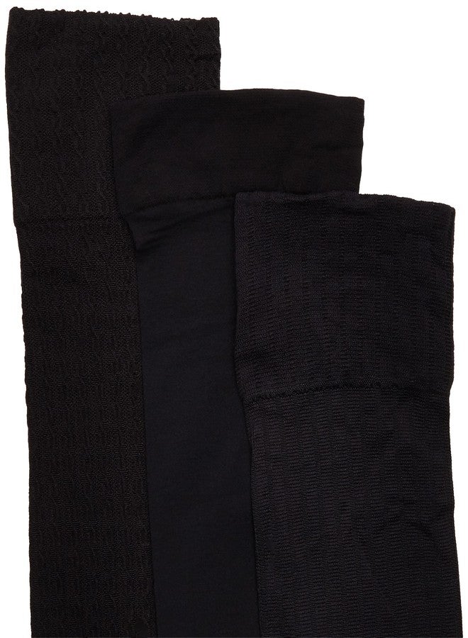 HUE جوارب نسائية من Hue، متنوعة الألوان (كابل/ضلع/غير شفافة)، تصل إلى الركبة، عبوة من 4 أزواج، لون أسود، مقاس واحد - Image 3