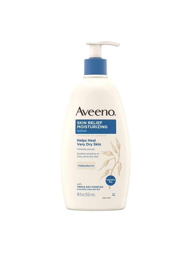 Aveeno Skin Relief 24Hour Moisturizing Lotion For Sensitive Skin With Natural Shea Butter & Triple Oat Complex Unscented Therapeutic Lotion For Extra Dry Itchy Skin 18 Fl. Oz (Pack Of 2) - Image 2