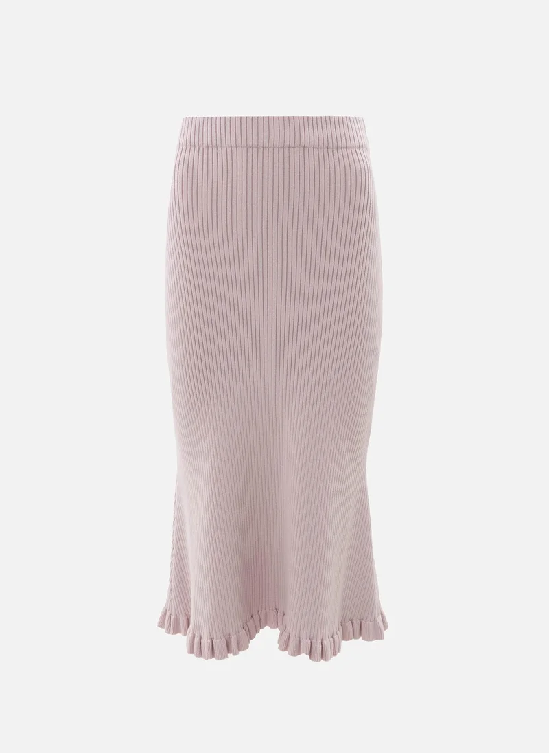 Lichi Ribbed midi knit skirt with ruffles