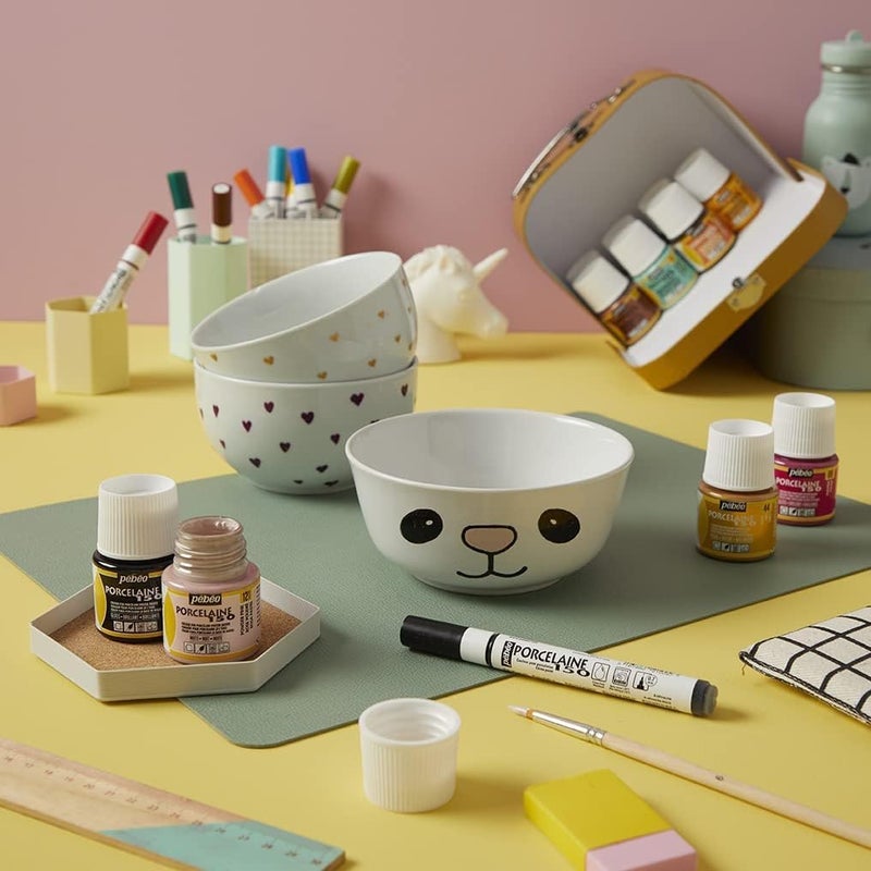 Pebeo Porcelaine 150 Turquoise Ceramic Paint - Water-Based High-Gloss Color for Porcelain, 45ml - Image 2