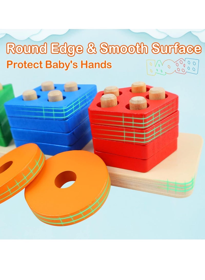 Beauenty Montessori Toys for 1 to 3-Year-Old Boys Girls Toddlers, Wooden Sorting  Stacking Toys for Toddlers and Kids Preschool, Educational Toys, Color Recognition Stacker Shape Sorter, Learning Puzzles Gift - Image 4