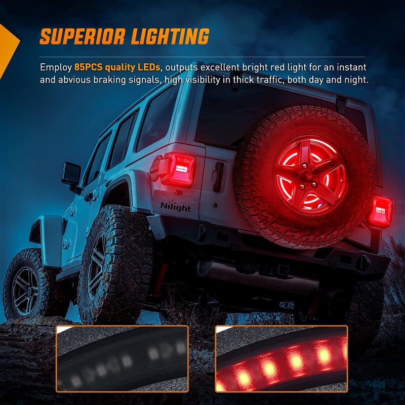 Nilight Spare Tire Brake Light Wheel Light 3rd Third Brake Light Rear lights for Wrangler 2007-2018 JK JKU YJ TJ Red Light - Image 4