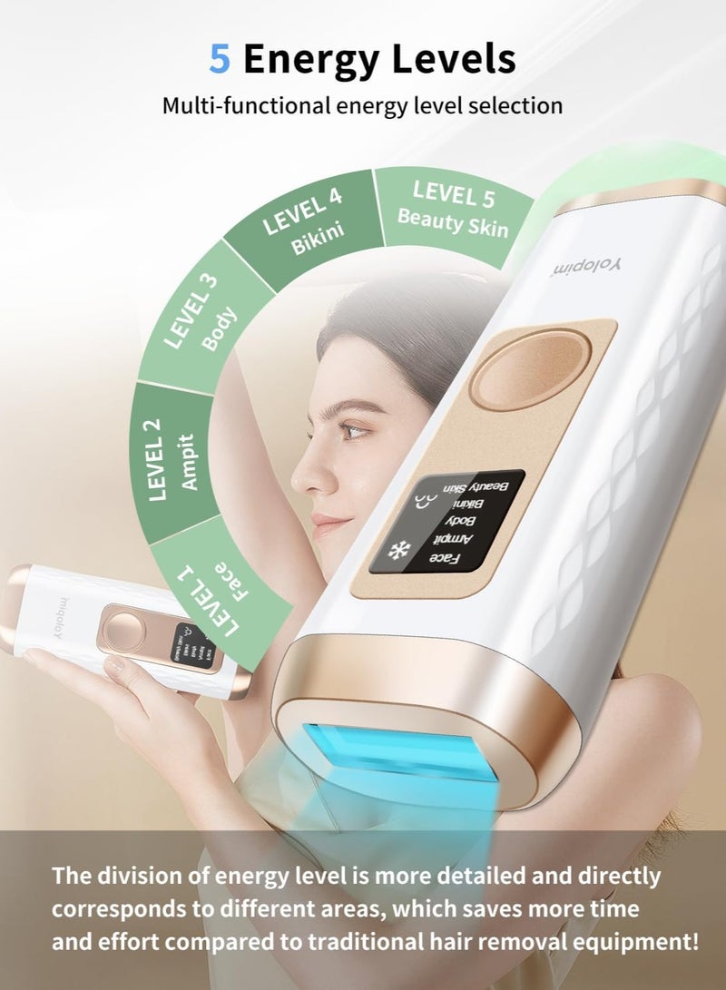 Loquat Laser Hair Removal for Women and Men, Hair Removal Device with Ice Cooling Care Function for Nearly Painless Result, for Body Facial Armpits Legs Arms(White Gold) - Image 3