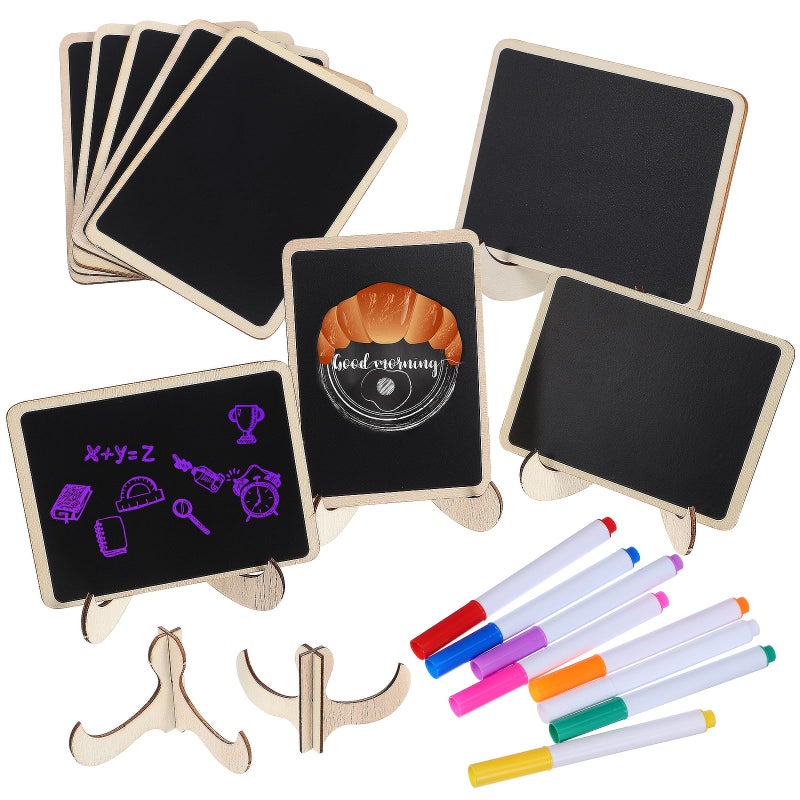 Mini Chalkboard Signs Set 10pcs 10x7 5cm Boxwood Frame With Stickers Pens For Kitchen Notes Drawing - Image 2