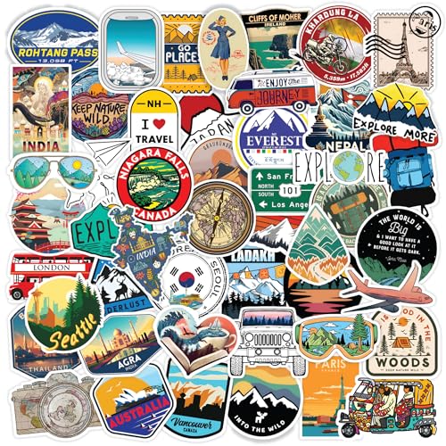 CodersParadise - 60 PCS Travel Stickers Pack for Laptop, Luggage, Backpack & Journal | Waterproof Self-Adhesive Vinyl Stickers | Residue-Free Decorative Decals for Scrapbook, Bike & Accessories - Image 1