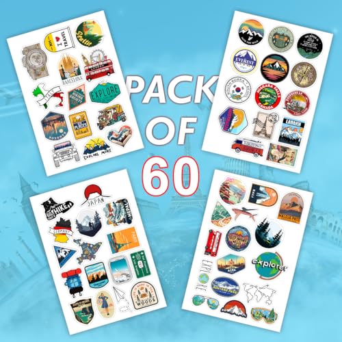 CodersParadise - 60 PCS Travel Stickers Pack for Laptop, Luggage, Backpack & Journal | Waterproof Self-Adhesive Vinyl Stickers | Residue-Free Decorative Decals for Scrapbook, Bike & Accessories - Image 2