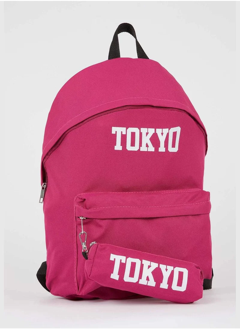 ديفاكتو Black Stitched Slogan Backpack