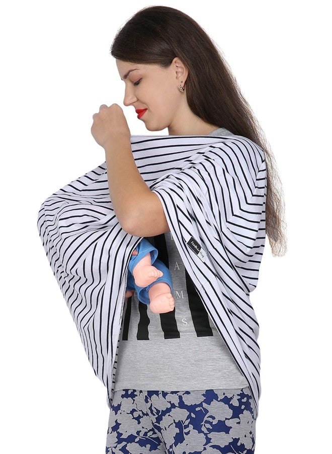 Feather Hug 360° Premium Nursing Cover For Breastfeeding - Feeding Apron For Mom, Stretchy Feeding Cover For Mother, No See - Through Breastfeeding Cover For Mother. ( Blue Cross), Pack Of 1 - Image 5