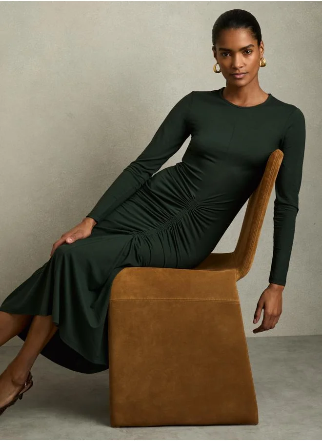 REISS Plain Ruched Jersey Dress