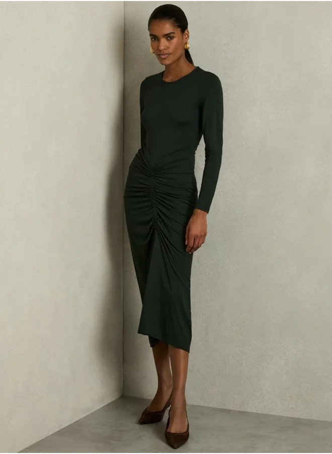 REISS Plain Ruched Jersey Dress