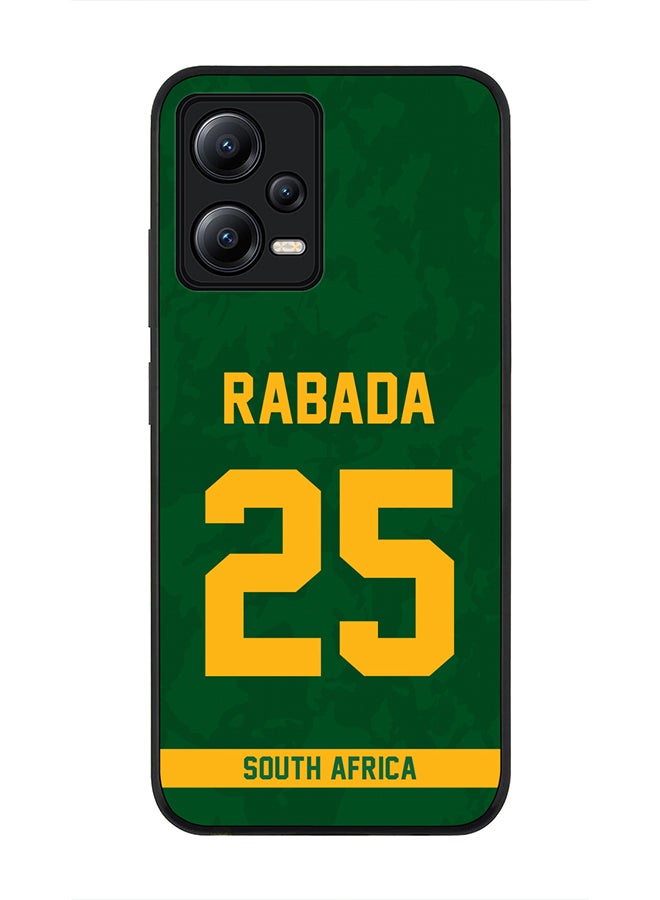 Stylizedd Cover for Poco X5 / Redmi Note 12 5G, Rugged Black Slim fit Flexible Thin Protective Phone Cases - Player Name - Kagiso Rabada, Jersey Number- 25 - Image 1