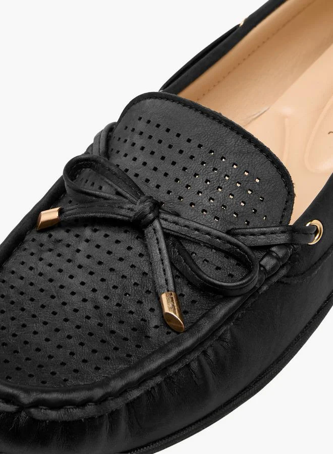 Le Confort BLACK Women Perforated Bow Detail Moccasins for Women | Best Price UAE