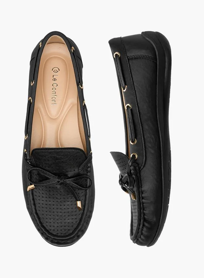 Le Confort BLACK Women Perforated Bow Detail Moccasins for Women | Best Price UAE