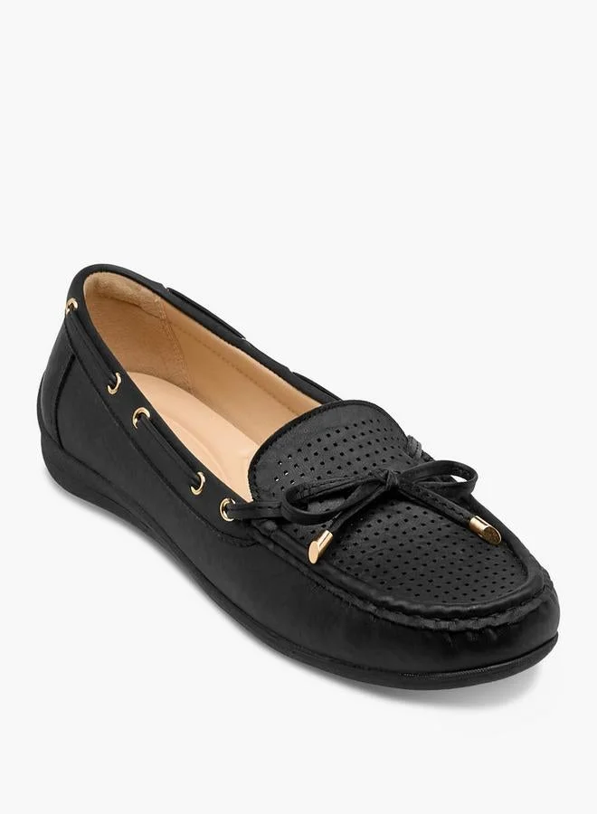 Le Confort BLACK Women Perforated Bow Detail Moccasins for Women | Best Price UAE