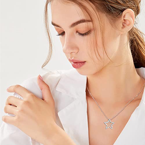 Gemschest Sterling Silver Moon Necklace Cubic Zirconia Crescent Moon Star Phase Pendant Necklace Dainty 18" Chain Silver Necklace for Mom Women Ladies (Star) - Image 2
