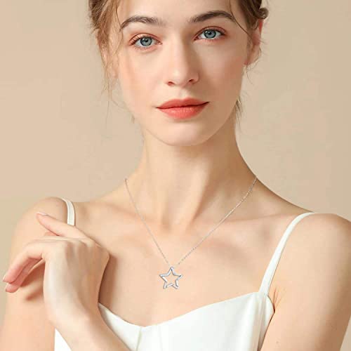 Gemschest Sterling Silver Moon Necklace Cubic Zirconia Crescent Moon Star Phase Pendant Necklace Dainty 18" Chain Silver Necklace for Mom Women Ladies (Star) - Image 3