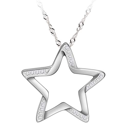 Gemschest Sterling Silver Moon Necklace Cubic Zirconia Crescent Moon Star Phase Pendant Necklace Dainty 18" Chain Silver Necklace for Mom Women Ladies (Star) - Image 1