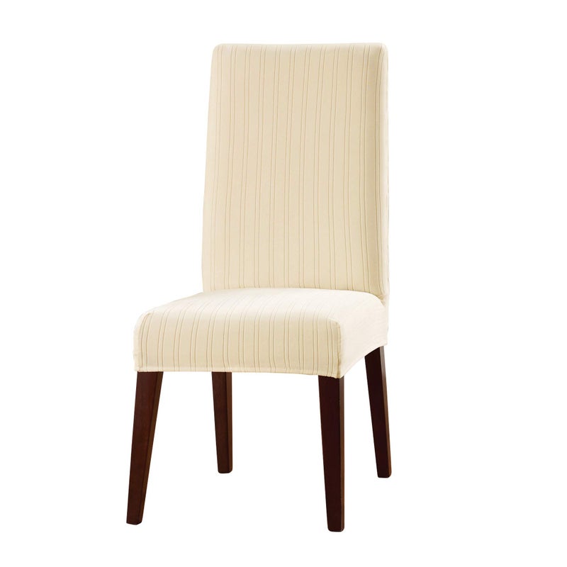 Surefit SureFit Home Dcor Stretch Pinstripe Short Dining Room Chair One Piece Slipcover Form Fit PolyesterSpandex Machine Washable 18x19x42 Inches Cream 