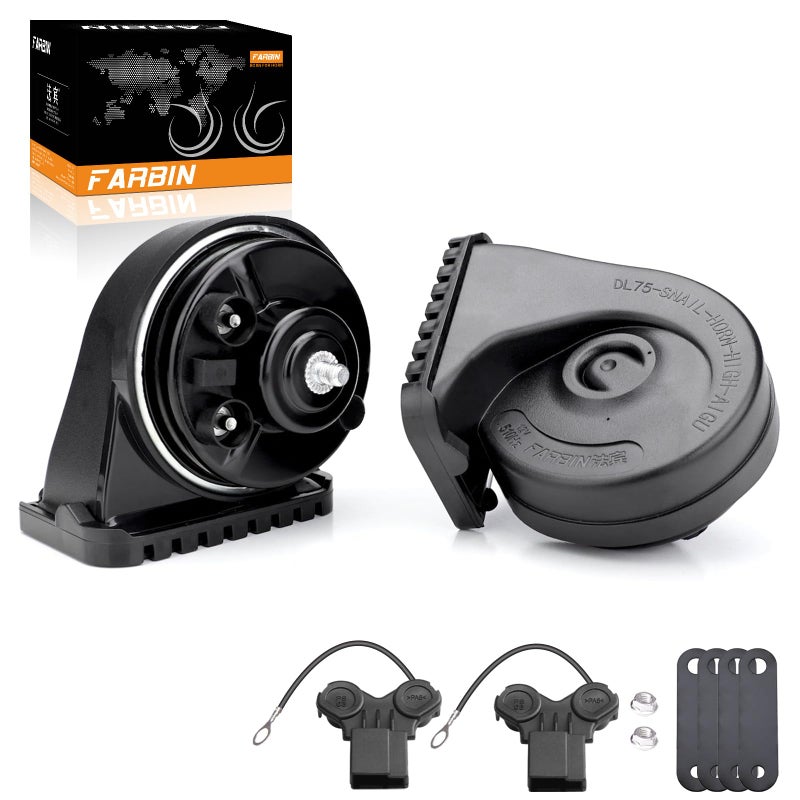 FARBIN Car Horn Compatible with Toyota/Lexus/Subaru etc. 12V Waterproof Auto Horn Loud High/Low Tone Electric Snail Horns with Protective Grill (black horn with plug for Toyota) - Image 1