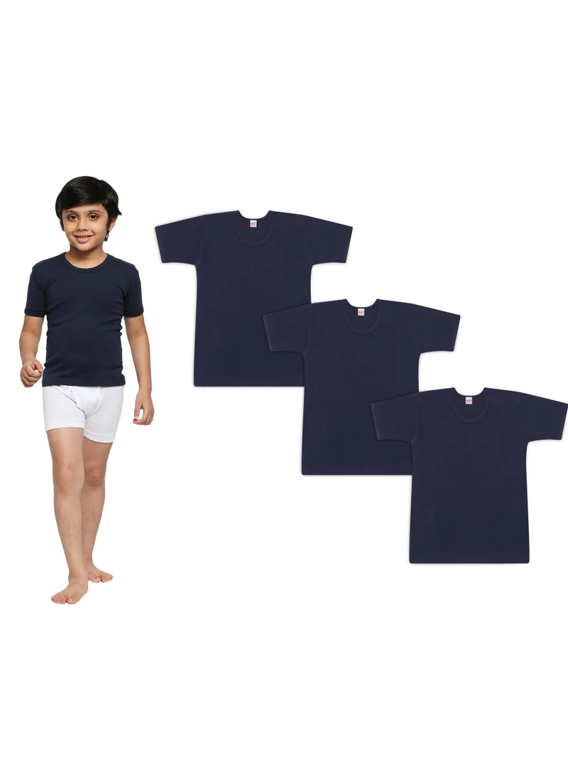 BYC BOY'S COTTON ROUND NECK UNDERSHIRT (PACK OF 3) - NAVY BLUE