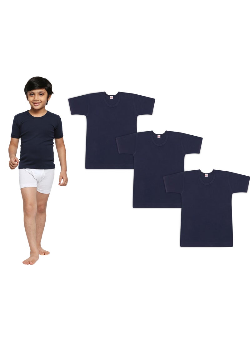BYC BOY'S COTTON ROUND NECK UNDERSHIRT (PACK OF 3) - NAVY BLUE  - Image 1