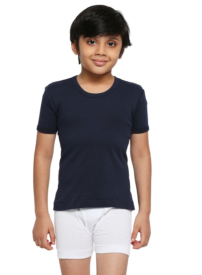 BYC BOY'S COTTON ROUND NECK UNDERSHIRT (PACK OF 3) - NAVY BLUE  - Image 3