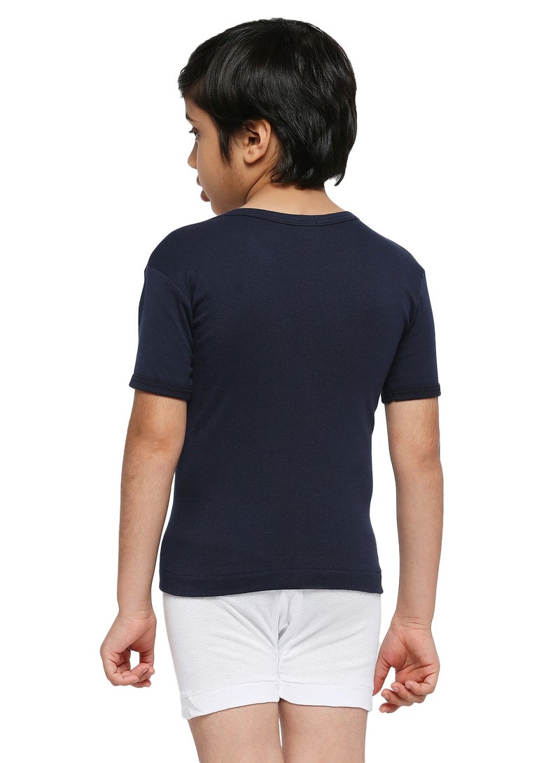 BYC BOY'S COTTON ROUND NECK UNDERSHIRT (PACK OF 3) - NAVY BLUE  - Image 5