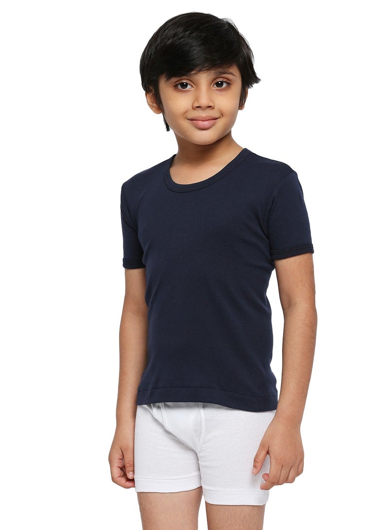 BYC BOY'S COTTON ROUND NECK UNDERSHIRT (PACK OF 3) - NAVY BLUE  - Image 4