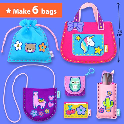 KRAFUN My First Sewing Bag Kit Arts & Crafts for Beginner Kids, 6 Easy DIY Sewing Handbag Pouch Sleeve Projects of Animal Theme, Instructions Learn to Sew & Felt Embroidery, Gift for Girls & Boys - Image 3