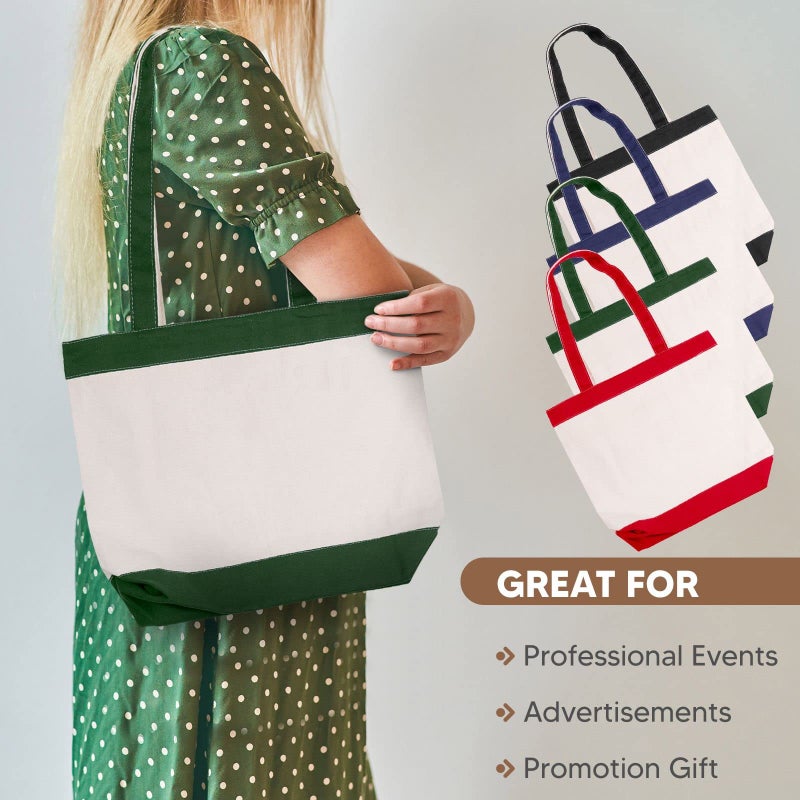 CUSTOMIZE123 Canvas Tote Bag with Handles for Woman, Reusable Cloth Bag for Groceries and Shopping In Bulk - Blank Cotton Tote Bag, Suitable for DIY Projects Heavy Duty, 16"X14.5" With 4â€ Gusset, Green 8 Pack - Image 2