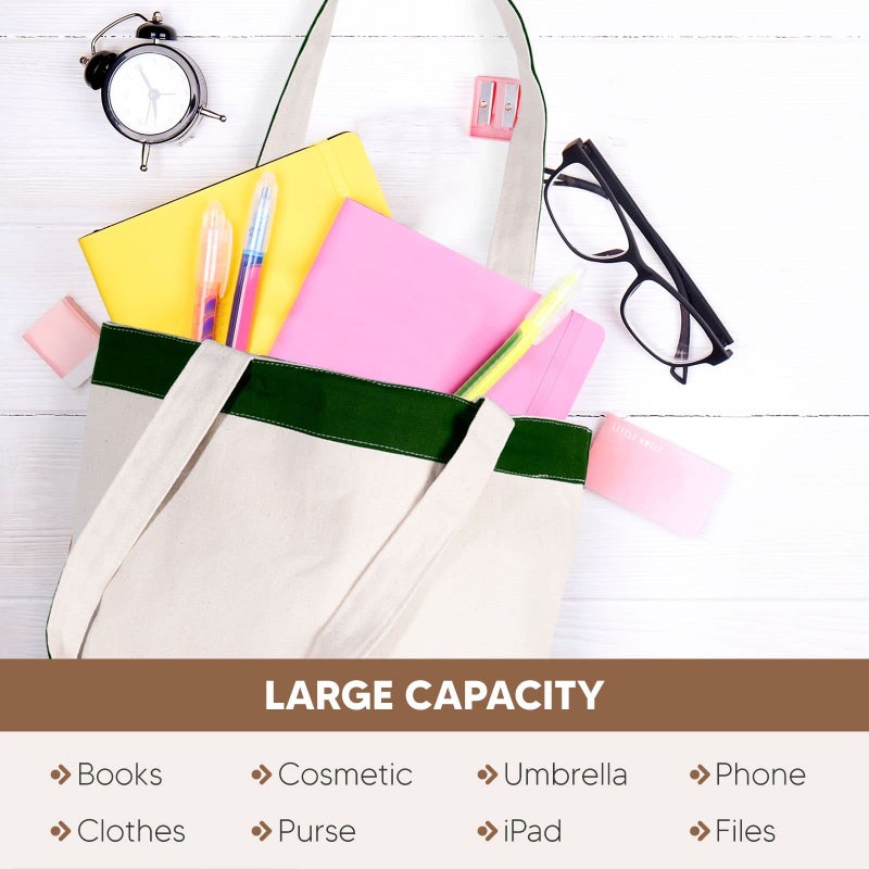 CUSTOMIZE123 Canvas Tote Bag with Handles for Woman, Reusable Cloth Bag for Groceries and Shopping In Bulk - Blank Cotton Tote Bag, Suitable for DIY Projects Heavy Duty, 16"X14.5" With 4â€ Gusset, Green 8 Pack - Image 4