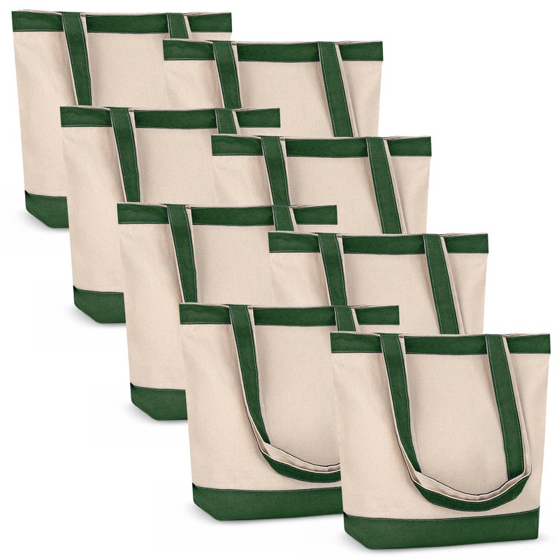 CUSTOMIZE123 Canvas Tote Bag with Handles for Woman, Reusable Cloth Bag for Groceries and Shopping In Bulk - Blank Cotton Tote Bag, Suitable for DIY Projects Heavy Duty, 16"X14.5" With 4â€ Gusset, Green 8 Pack - Image 1