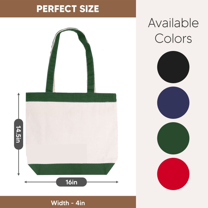 CUSTOMIZE123 Canvas Tote Bag with Handles for Woman, Reusable Cloth Bag for Groceries and Shopping In Bulk - Blank Cotton Tote Bag, Suitable for DIY Projects Heavy Duty, 16"X14.5" With 4â€ Gusset, Green 8 Pack - Image 3