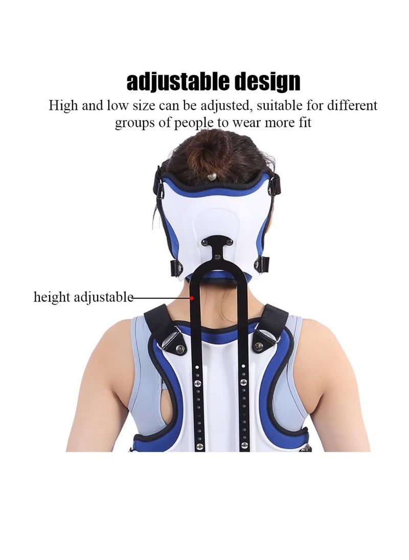 Neck and chest orthosis, head and neck chest support, adjustable size/elasticity, ergonomic design, curved chin support design, used for postoperative neck fixation and rehabilitation support