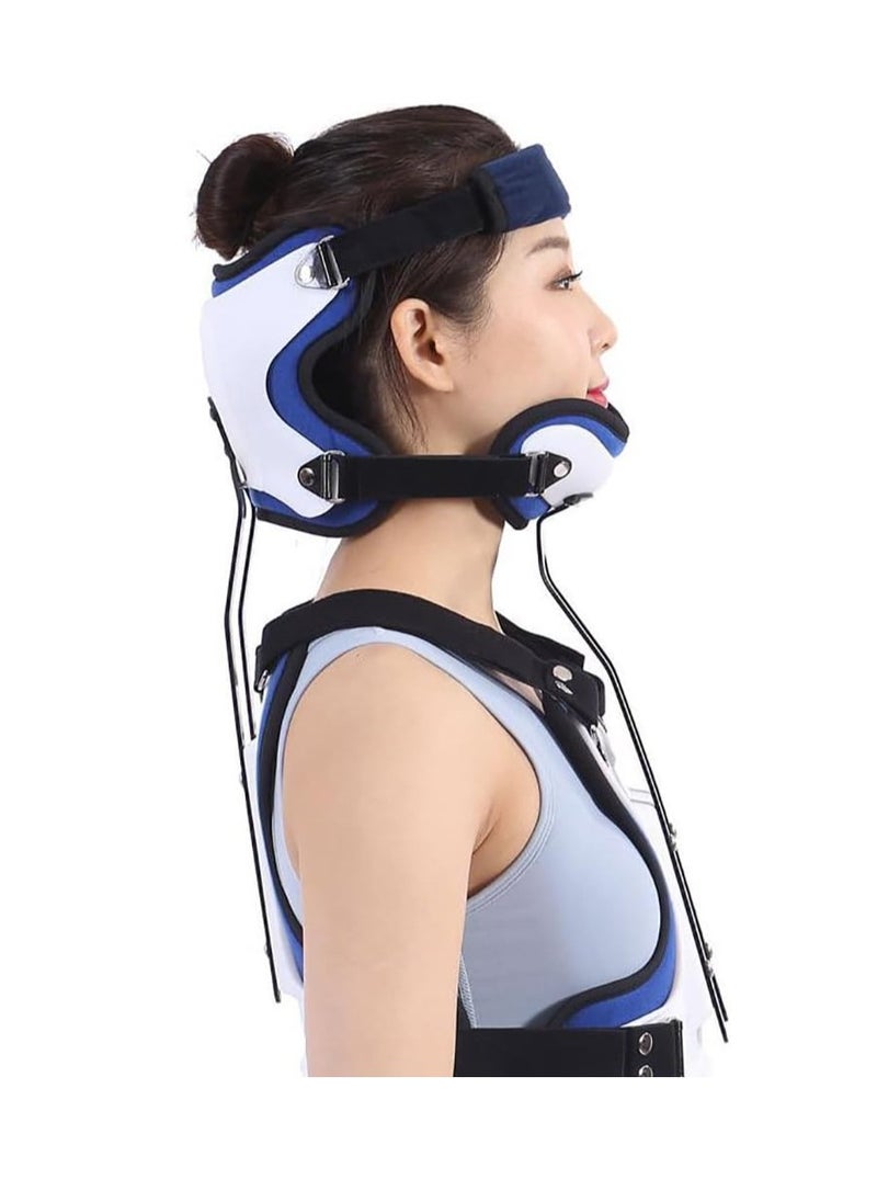 Neck and chest orthosis, head and neck chest support, adjustable size/elasticity, ergonomic design, curved chin support design, used for postoperative neck fixation and rehabilitation support